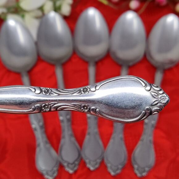 7X TableSpoons Imperial International FLORELLE Stainless Steel SS Tbsp Vtg - Picture 1 of 12